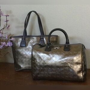 Salvatore Ferragamo Gancini Boston Bag And Tote Bag Metallic Bundle 2 Pc